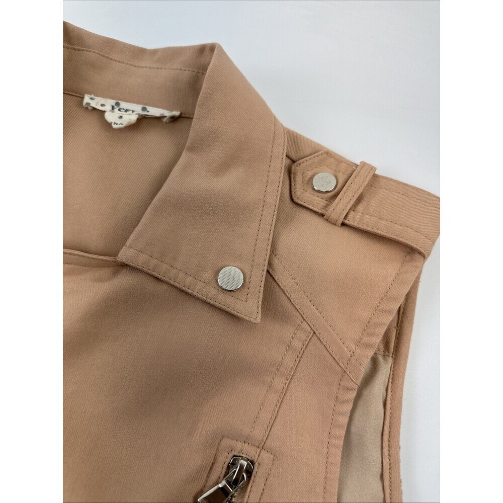 Very J Moto Zip Vest Collared Peach Crochet Back Buckle Waistband Womens Small - Picture 2 of 14